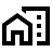 A clean black icon showing a small house silhouette standing next to a taller commercial building, representing the transition from a home office to professional office space rentals in Ocala, FL.