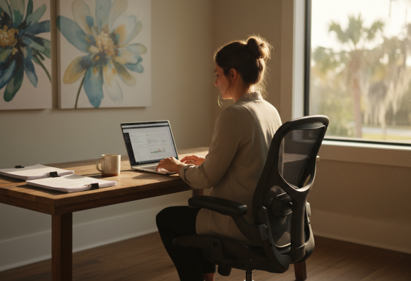 professional working at a desk during a coworking day pass essential factors comparison, showing quiet workspace